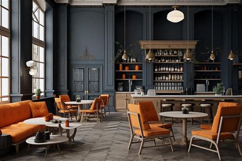 Premium AI Image | Cafe interior with an orange sofa