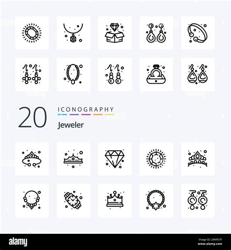 20 Jewellery Line Icon Pack Like Gem Jewel Diamond Jewelry Crown Stock