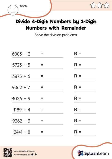 Divide 4 Digit Numbers By 1 Digit Numbers With Remainder Horizontal