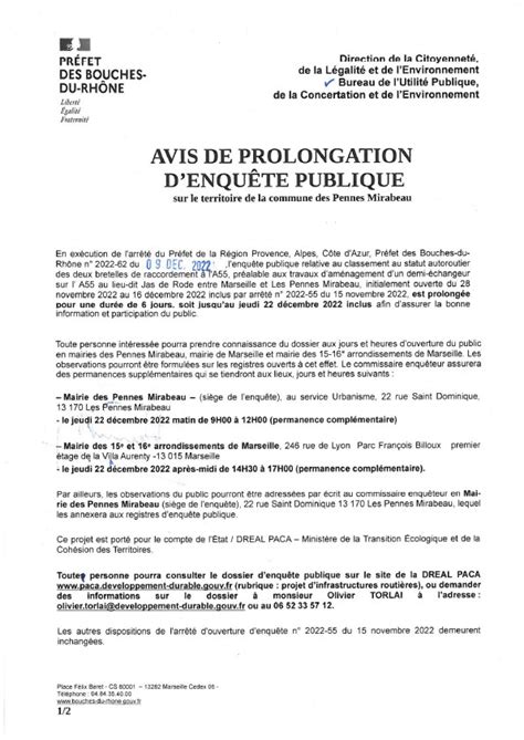 Avis De Prolongation De Lenqu Te Publique Relative Lam Nagement D