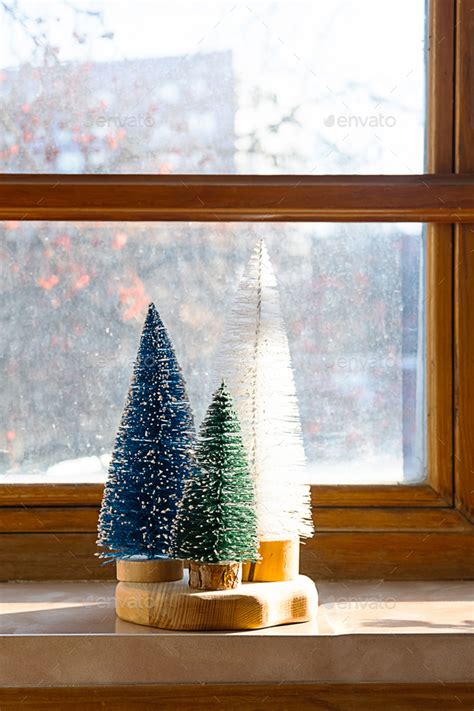 Colourful Christmas Trees On The Window Trendy Home Decor For Winter