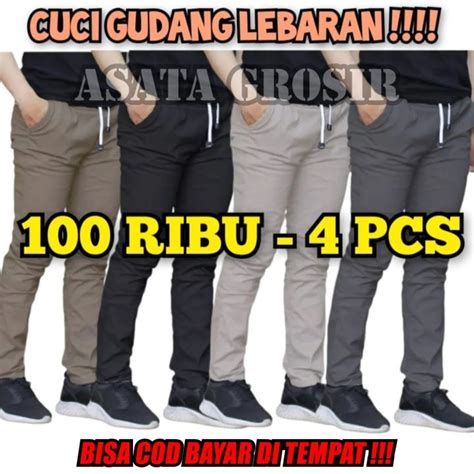 PAKET 100 RIBU 4 PCS CELANA CHINOS PANJANG PRIA NON STRETCH NYAMAN SIZE