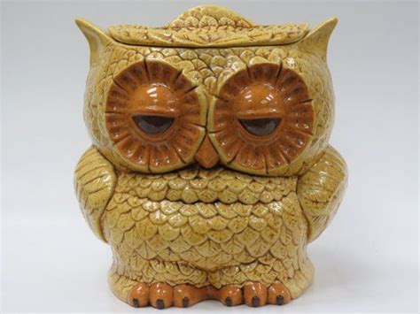 Vintage Ceramic Owl Cookie Jar Double Sided Cannister S Mid