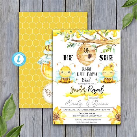 Bee Gender Reveal Invitation Editable Template Instant Etsy