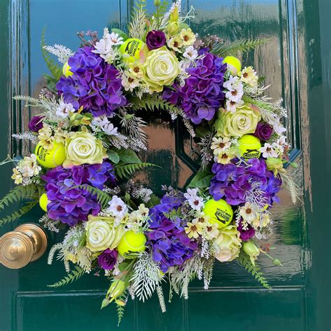 60cm Faux Floral Wimbledon Tennis Ball Wreath With Optional Central