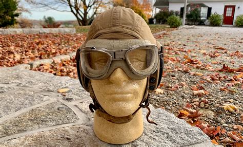 Wwii Pilot Flight Helmet And Goggles Chas Fischer An6530 Summer Etsy