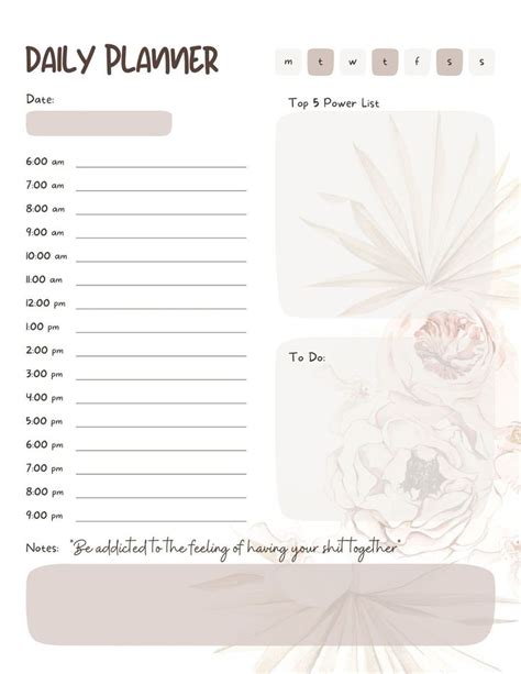 24 Hour Daily Planner Printable Digital Hourly Planner Power List