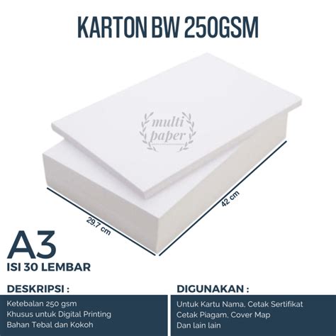 Kertas BW A3 250 Gsm Kertas BW 250 Gsm A3 Karton BW A3 250 Gsm