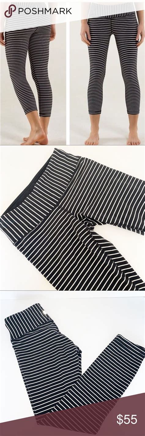 Lululemon Black White Crop Stripe Wunder Unders Striped Leggings