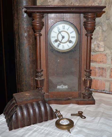 Antique Wood Wall Clock with pendulum and key -- Antique Price Guide ...