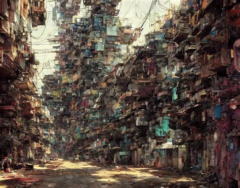 Street In Kowloon Slum Favela Dark Alien City Stable Diffusion