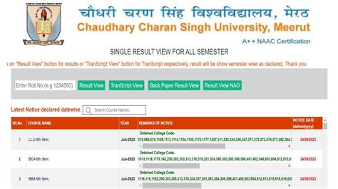 CCSU Result 2023 OUT Get LLb BCA BBA 6th Sem Chaudhary Charan Singh