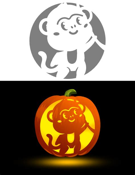 Printable Cute Monkey Pumpkin Stencil