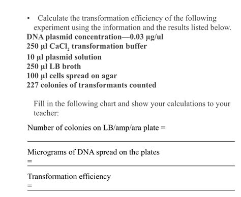 Solved Calculate The Transformation Efficiency Of The Chegg