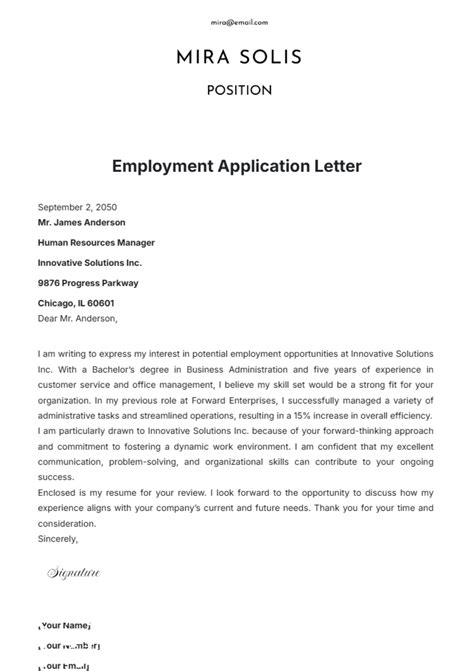 Free Employment Application Letter Template Edit Online And Download