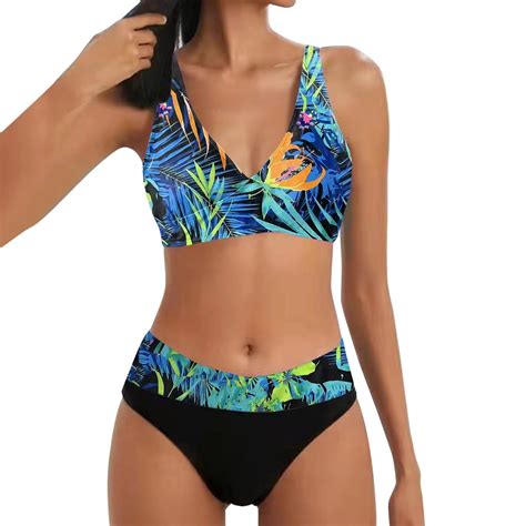 Yzengfg Women Bikini Set Two Piece Swimsuit V Neck Bikini Swimwear High