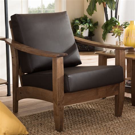 Baxton Studio Phanessa Mid-Century Brown Faux Leather Accent Chair ...