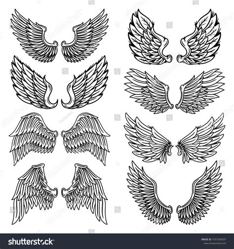 Set Vintage Retro Wings Angels Birds Stock Vector (Royalty Free ...