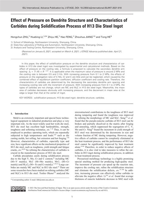 Pdf Effect Of Pressure On Dendrite Structure And Characteristics Of