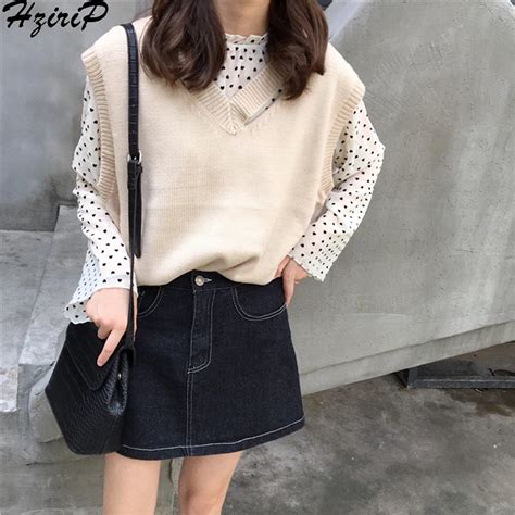 Hzirip Korean 2018 Women Sleeveless Sweaters Preppy Style New Autumn