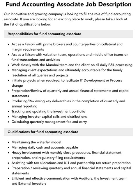 Fund Accounting Associate Job Description Velvet Jobs