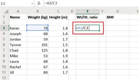 Calculate BMI in Excel using this BMI calculation formula