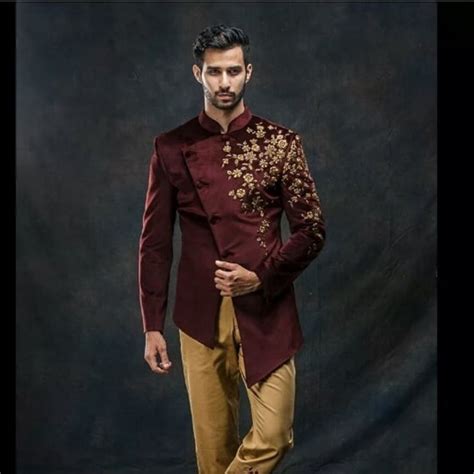 Custom Made Men Burgandy Jodhpuri Sherwani Suit Men Endo Sherwani