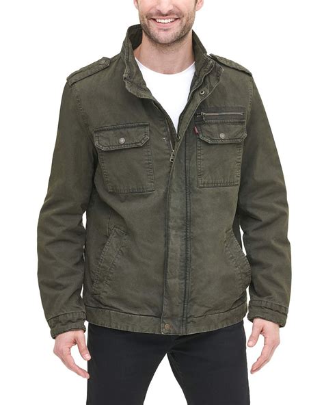 Levi S Washed Cotton Two Pocket Military Jacket Lightweight In Olive