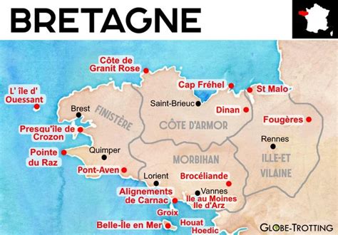 A Map Of The Region Of Breagne With All Its Towns And Major Roads