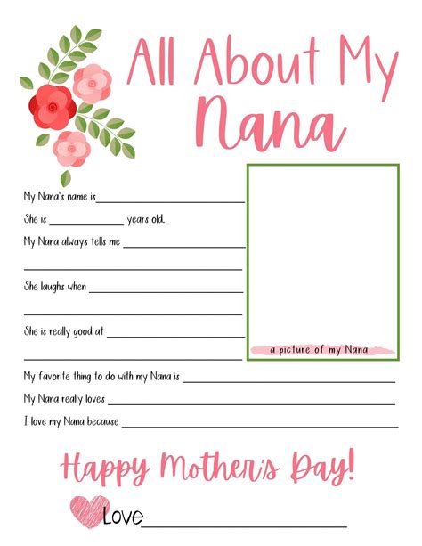 Printable Instant Download Digital File All About My Nana