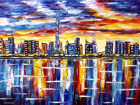 Dubai Skyline 2020 Oil Painting By Mirek Kuzniar Skyline Malerei