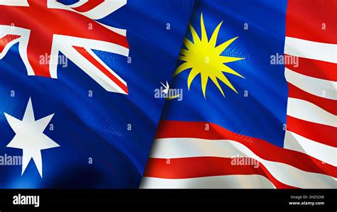 Australia and Malaysia flags. 3D Waving flag design. Australia Malaysia ...