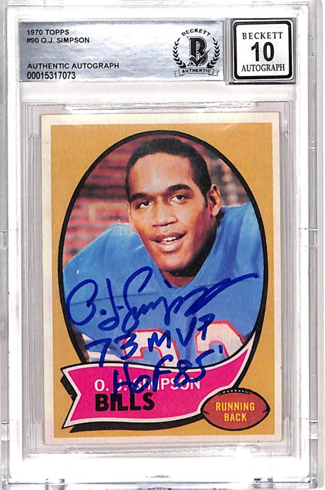 OJ Simpson Signed 1970 Topps 73 MVP HOF Trading Card Beckett