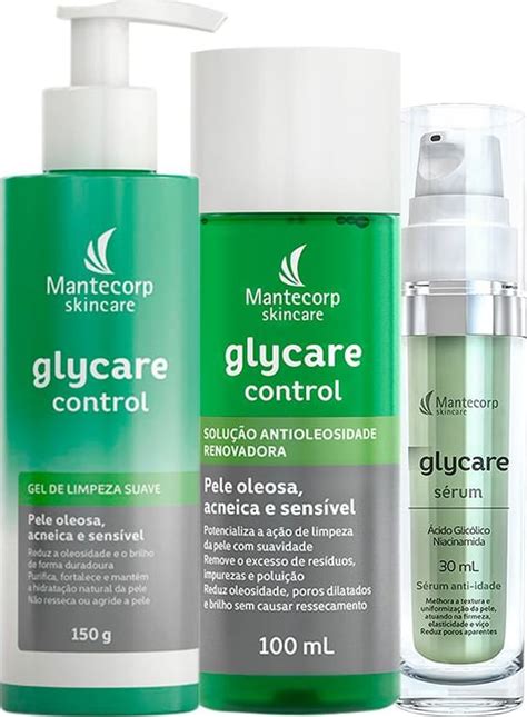 Kit Facial Mantecorp Glycare Gel e Solução Antioleosidade e Sérum