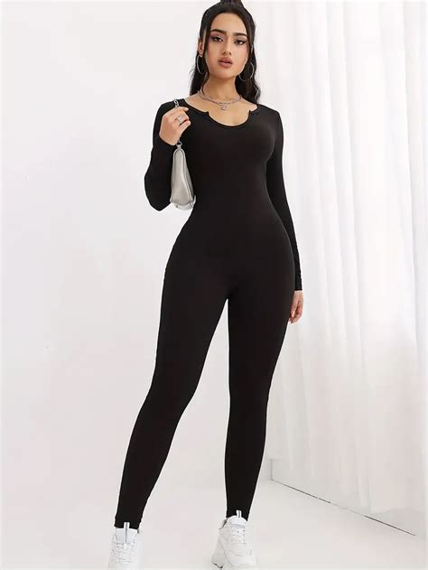 Long Sleeve Solid Color Jumpsuit Without Padded Sports Yoga Temu Ireland