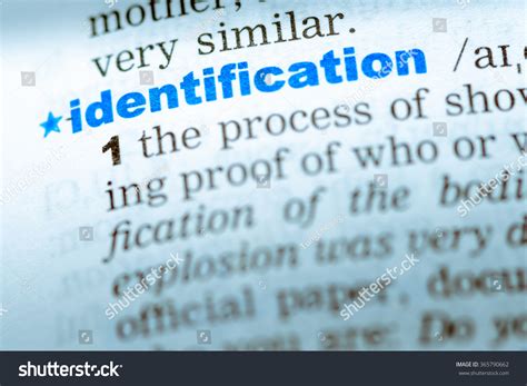 Closeup Word English Dictionary Identification Definition Stock Photo