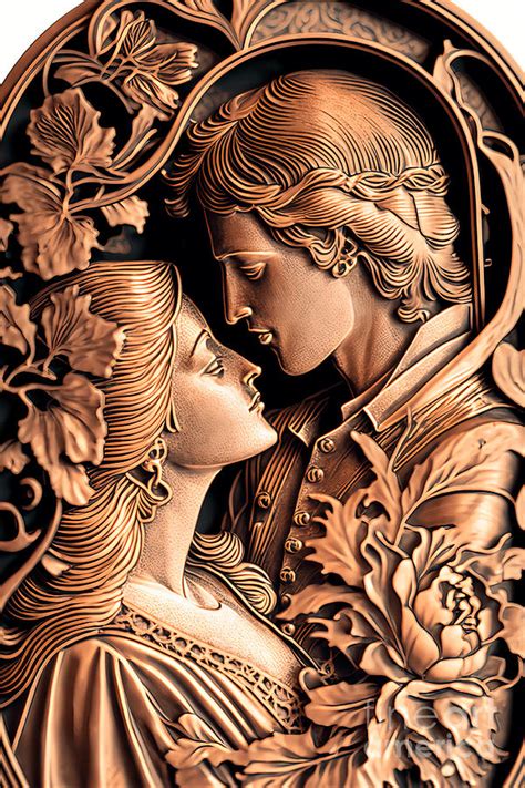 Romantic Couple Kissing Vintage Style Copper Engraving Metal Engraving Art No 01 Sculpture By