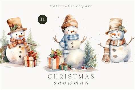 Watercolor Christmas Snowman Clipart PNG Graphic By Madiwaso Creative