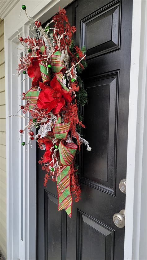 Red And Green Christmas Wreath Swag Red Velvet Magnolia Evergreen Door