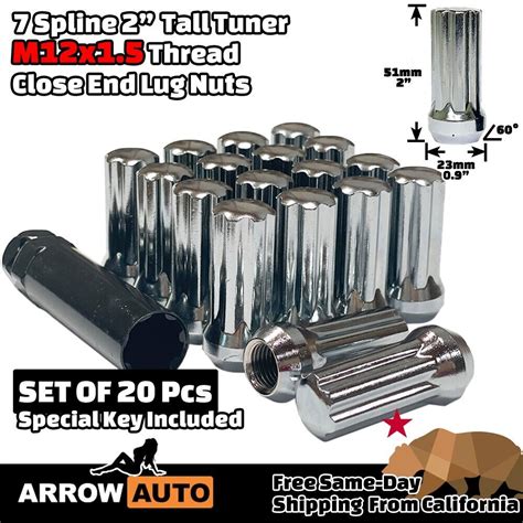 20x Chrome 2 M12x15 7 Spline Tuner Lug Nuts And Key Fit Pontiac Ebay