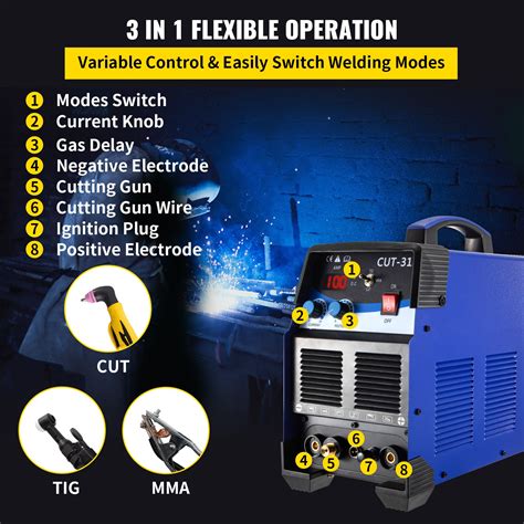 Vevor Tigmma Plasma Cutter Ct312p 3 In 1 Combo Welding Machine Tig Welder 120a Arc Welder 120a