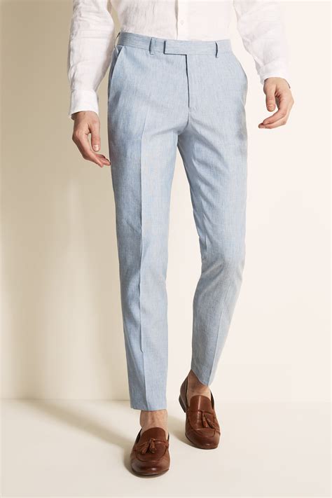 Slim Fit Light Blue Linen Pants