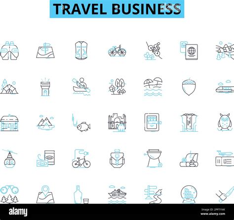 Travel Business Linear Icons Set Adventure Exotic Leisure Culture