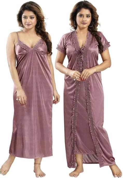 Buy Zionity Women Purple Solid Satin Pack Of Nighty Online At Best