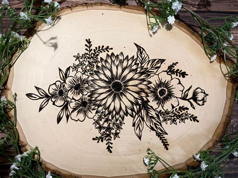 Sunflower Wood Burning Sunflower Decor Country Decor Wood Etsy