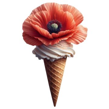 Creative Ice Cream Cone With Poppy Flower Creative Ice Cream Cone