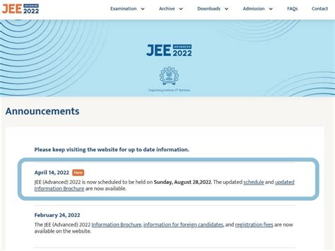 Jee Advanced Exam Schedule Released At Jeeadv Ac In Check Here