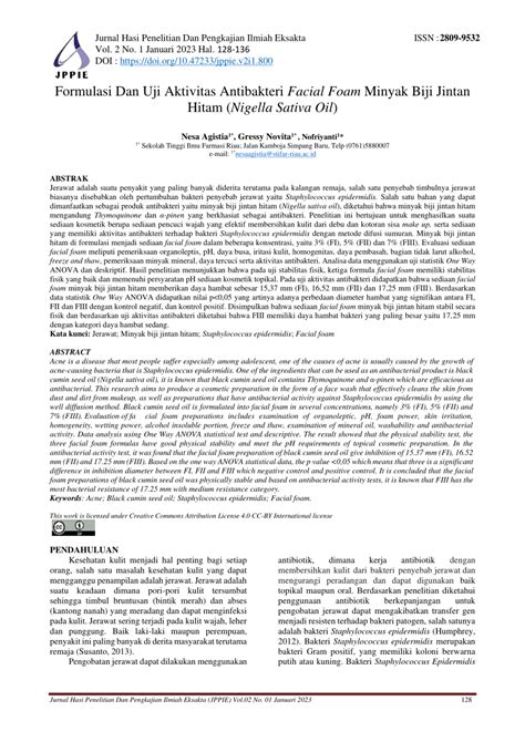Pdf Formulasi Dan Uji Aktivitas Antibakteri Facial Foam Minyak Biji