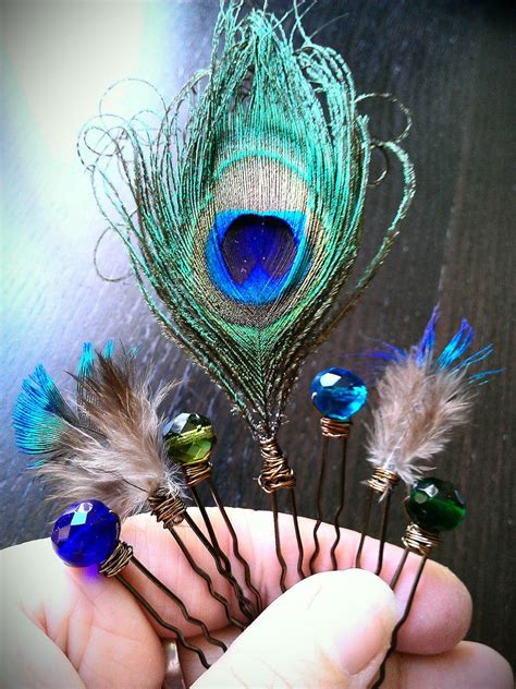 Peacock Feathers Hair Pins By Mermaidencreations On Etsy