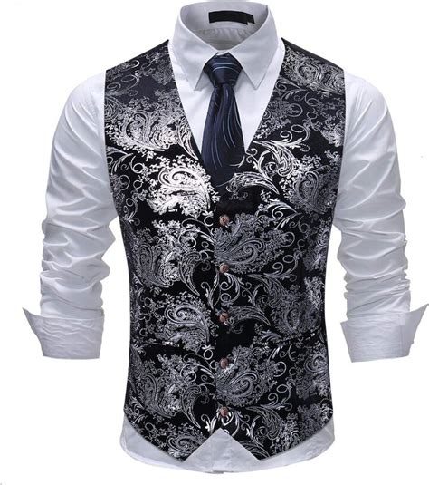 Allthemen Mens Paisley Jacquard Suit Waistcoat Single Breasted Vest